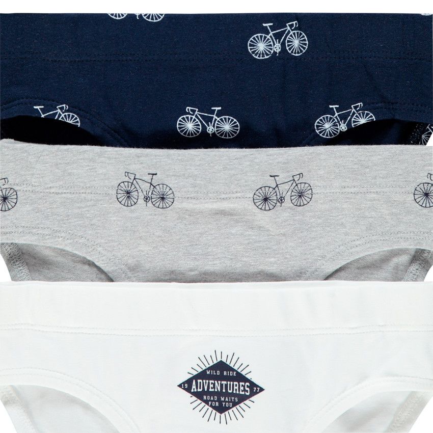 Lot de 3 slips en coton motif vélos - Gris clair