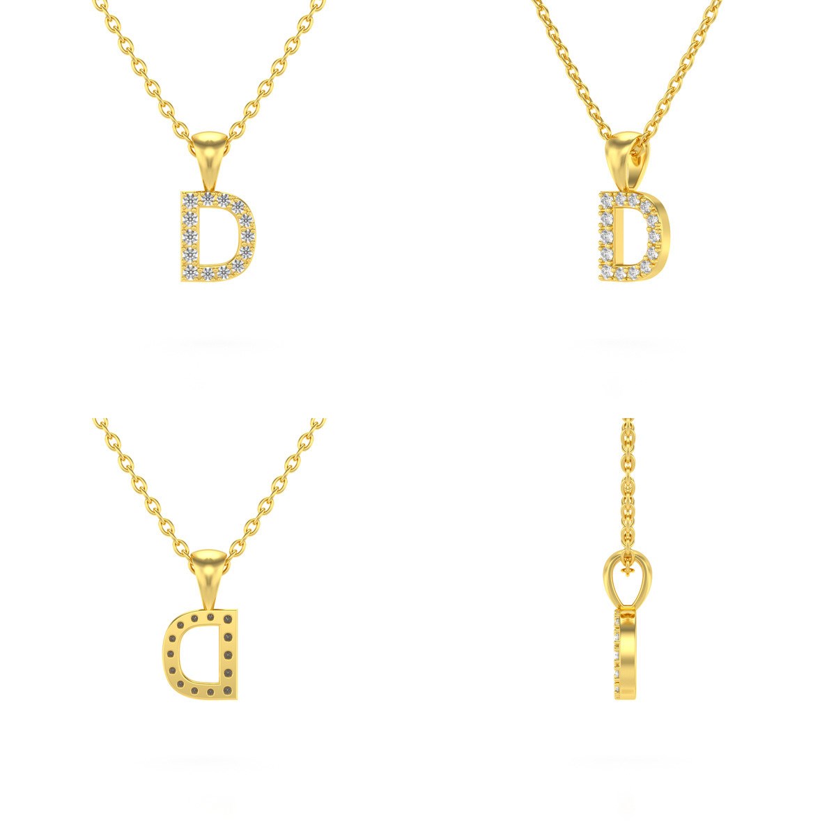 Collier Pendentif ADEN Lettre D Or 750 Jaune Diamant Chaine Or 750 incluse 0.72grs