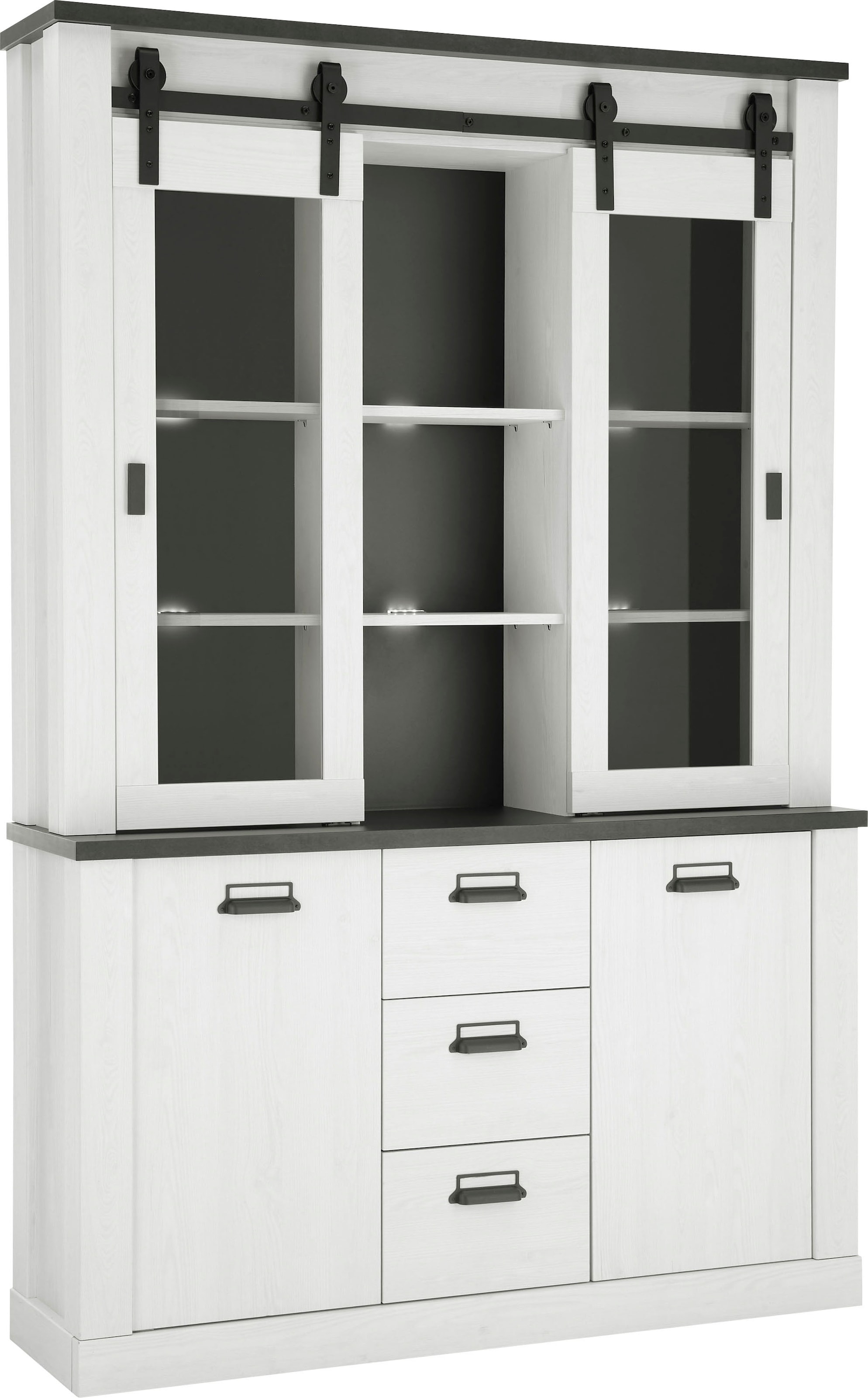 Home affaire Buffet »SHERWOOD« Holz Dekor, mit Scheunentorbeschlag und Apothekergriffen, Breite 133cm