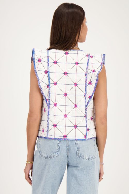 Wit gilet met blauw en roze embroidery