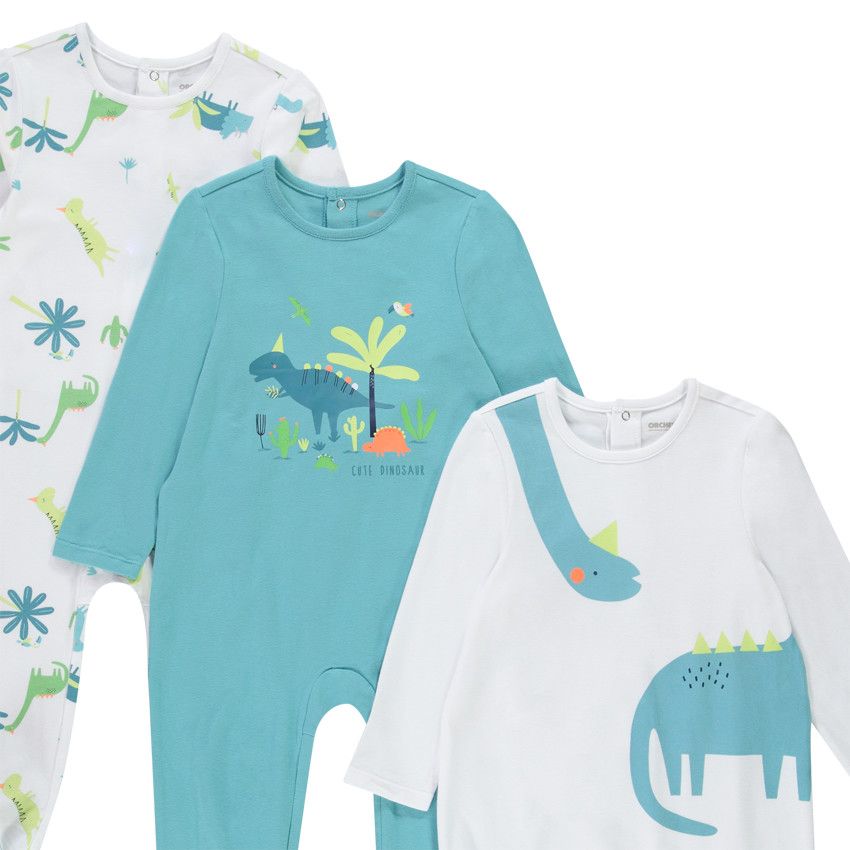 Lot de 3 dors-bien motifs dinosaures pour bébé garçon - Blanc