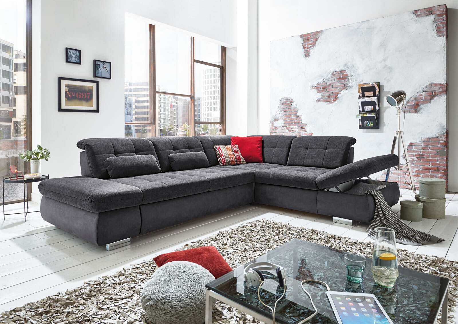 Wohnlandschaft LANCE 323 x 260 cm Stoffbezug belle black