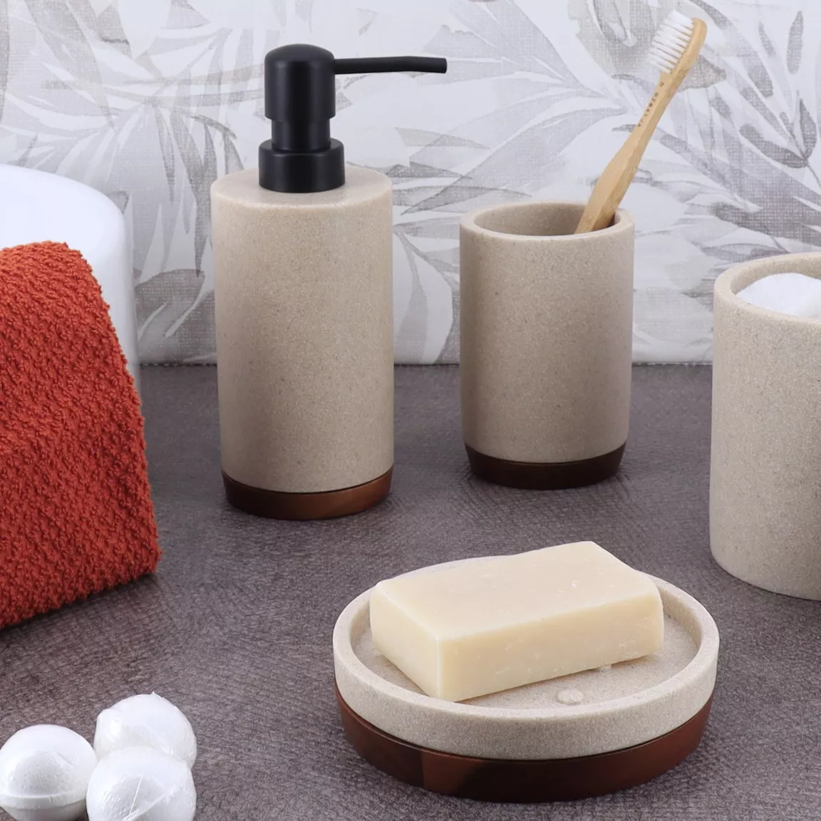 Set d'accessoires salle de bain bois Acacia Naturel