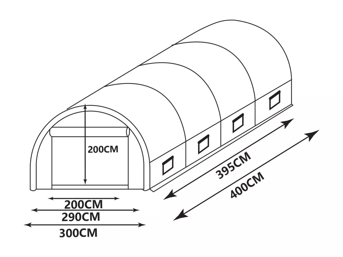 Serre tunnel avec structure en acier 12 m² - L300 x l400 x H200 cm - Blanc - IPOMEA
