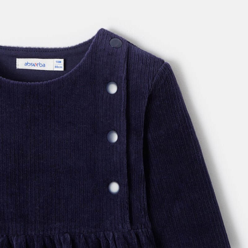Robe unie en velours côtelé bleue bébé fille Absorba Bleu