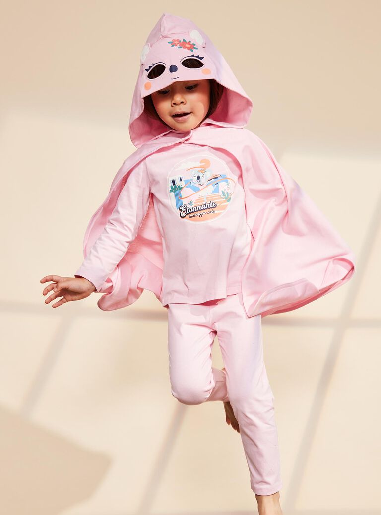 Pyjama deux pièces rose pâle en coton avec cape tête de koala