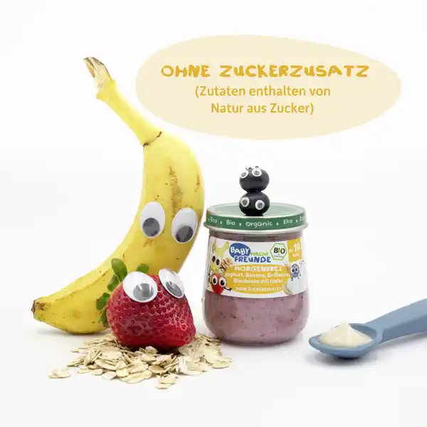 Bio Baby Morgenbrei Joghurt, Banane, Erdbeere, Blaubeere mit Hafer