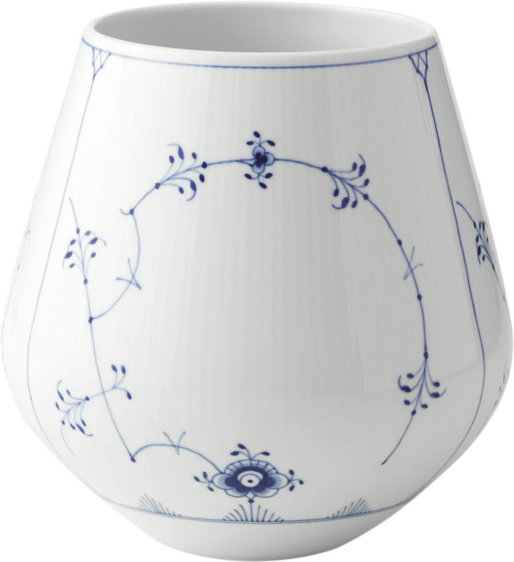 Royal Copenhagen Musselmalet Riflet 20,5 cm vase - stor Hvid, blå