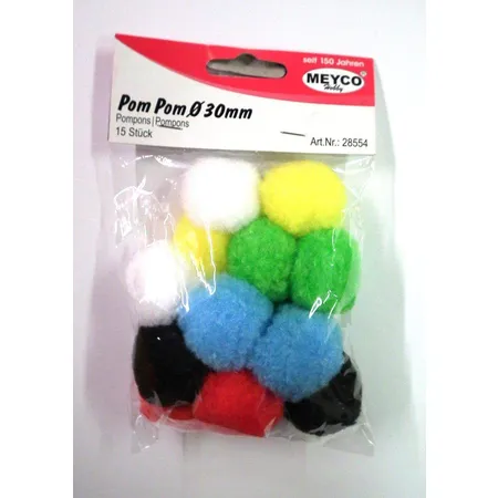 Meyco 15 Pompoms 30 mm farblich sortiert