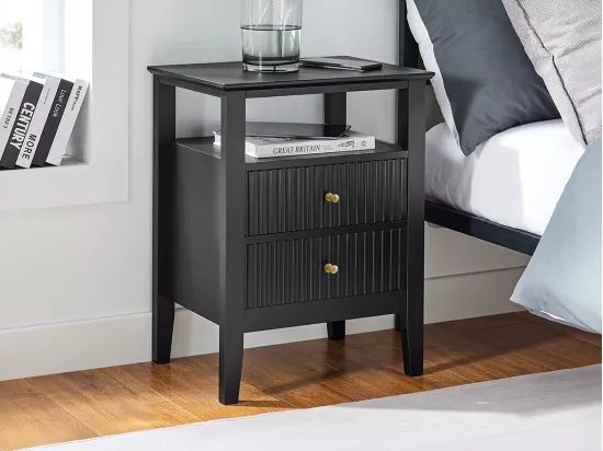 Lot de 2 tables de chevet avec 2 tiroirs et 1 tablette - MDF - Noir - NARIVA