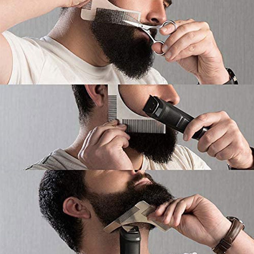 Doppelseitige Bartschablone Kinnbart Styling Pflege-Kamm Bartformung (Edelstahl)