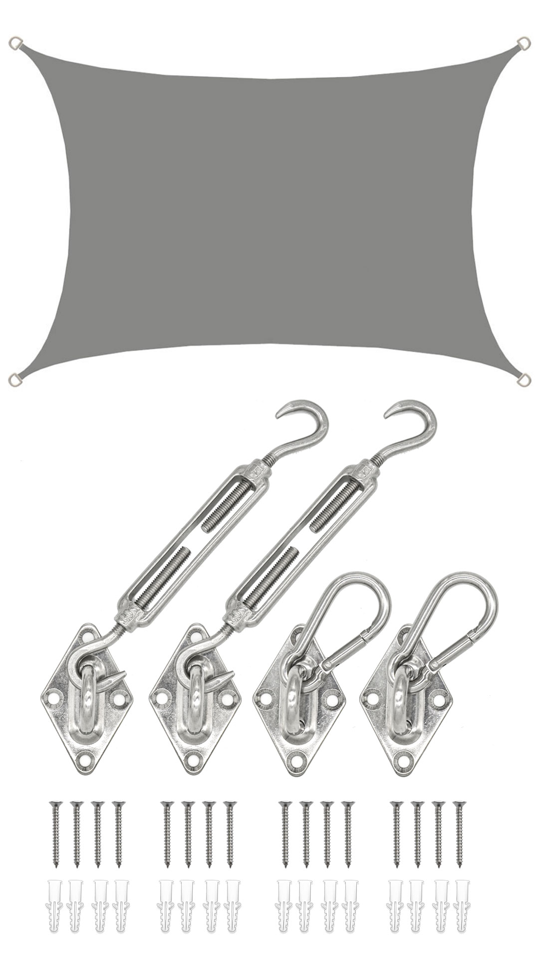 AMANKA 3 x 4 waterdicht schaduwdoek met bevestigingsset - Grey