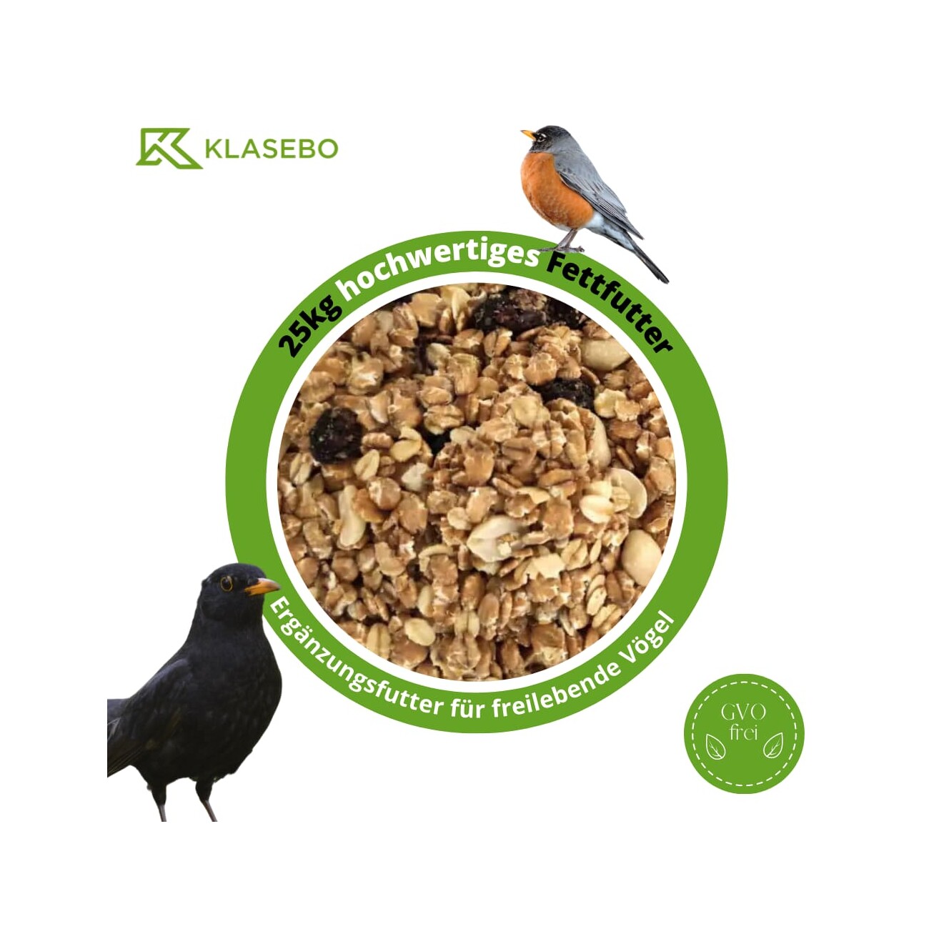 KLASEBO Fettfutter 25 kg, Vogelfutter, Streufutter, Wildvogelfutter, Wildvogelmischung
