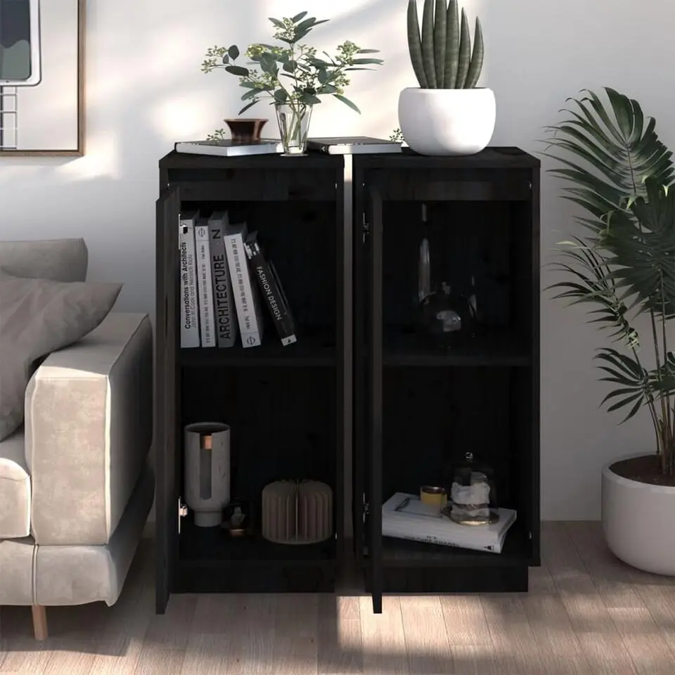 vidaXL - Dressoir - Zwart - Grenenhout - 2 stuks