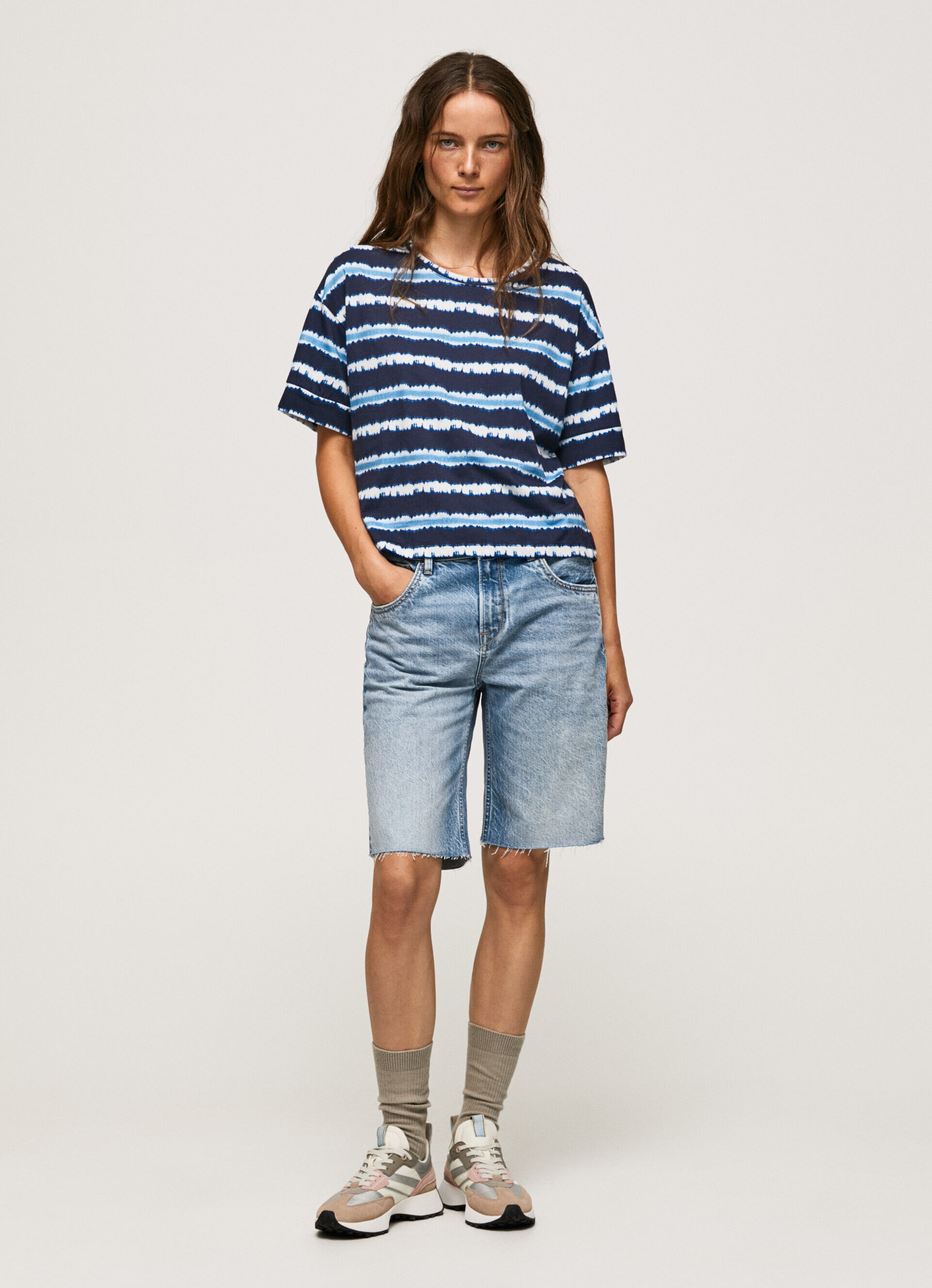 Camiseta de algodão com listras degradê - azul dulwich
