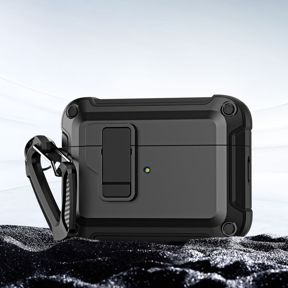 AirPods Pro 2 / AirPods Pro Hybrid Hardcase Schutzhülle mit Verschluss   Karabinerhaken - Schwarz / Grau