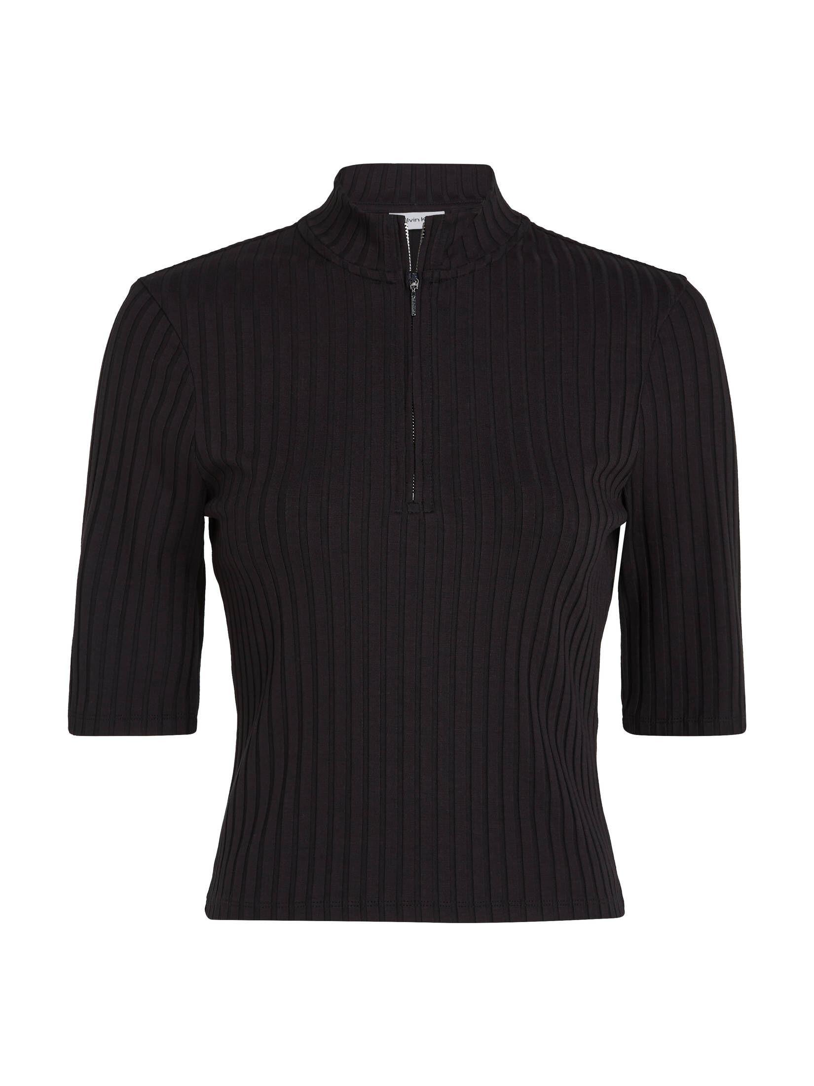 CALVIN KLEIN| Dame Strickullover RIB ZIP MOCK TOP 1/2 SLV Kurzarm