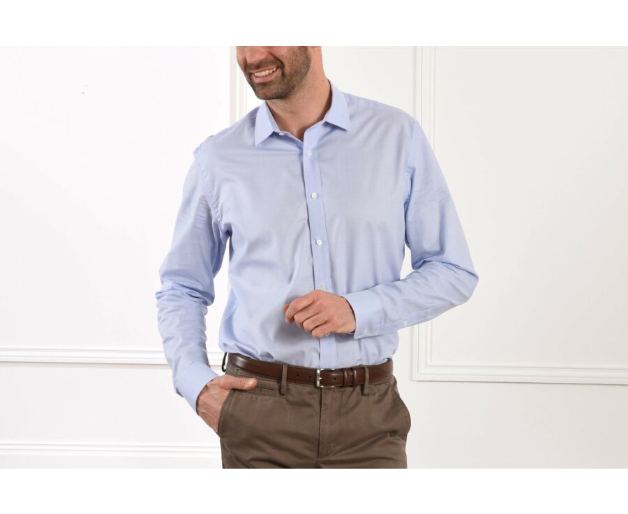 Chemise coton bleue et blanche - Col français - GERMAIN