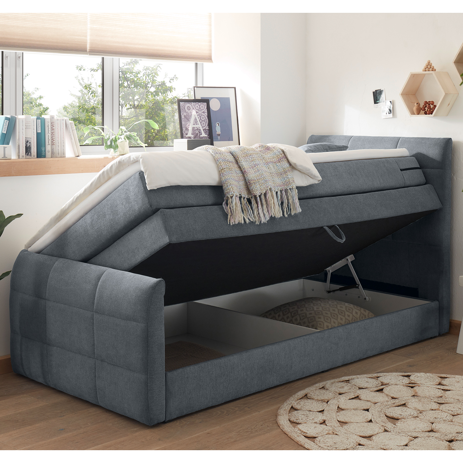 Boxspringbett - anthrazit - H2 - 100x200 cm