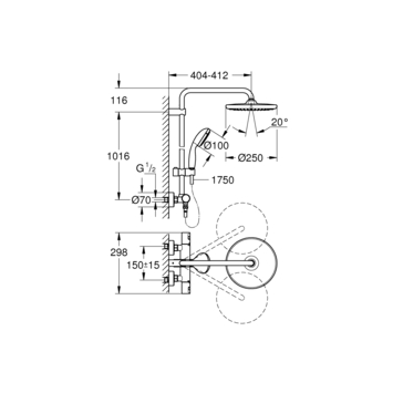 Grohe regendoucheset Quickfix Vitalio Start met handdouche en thermostaatkraan 2 standen chroom