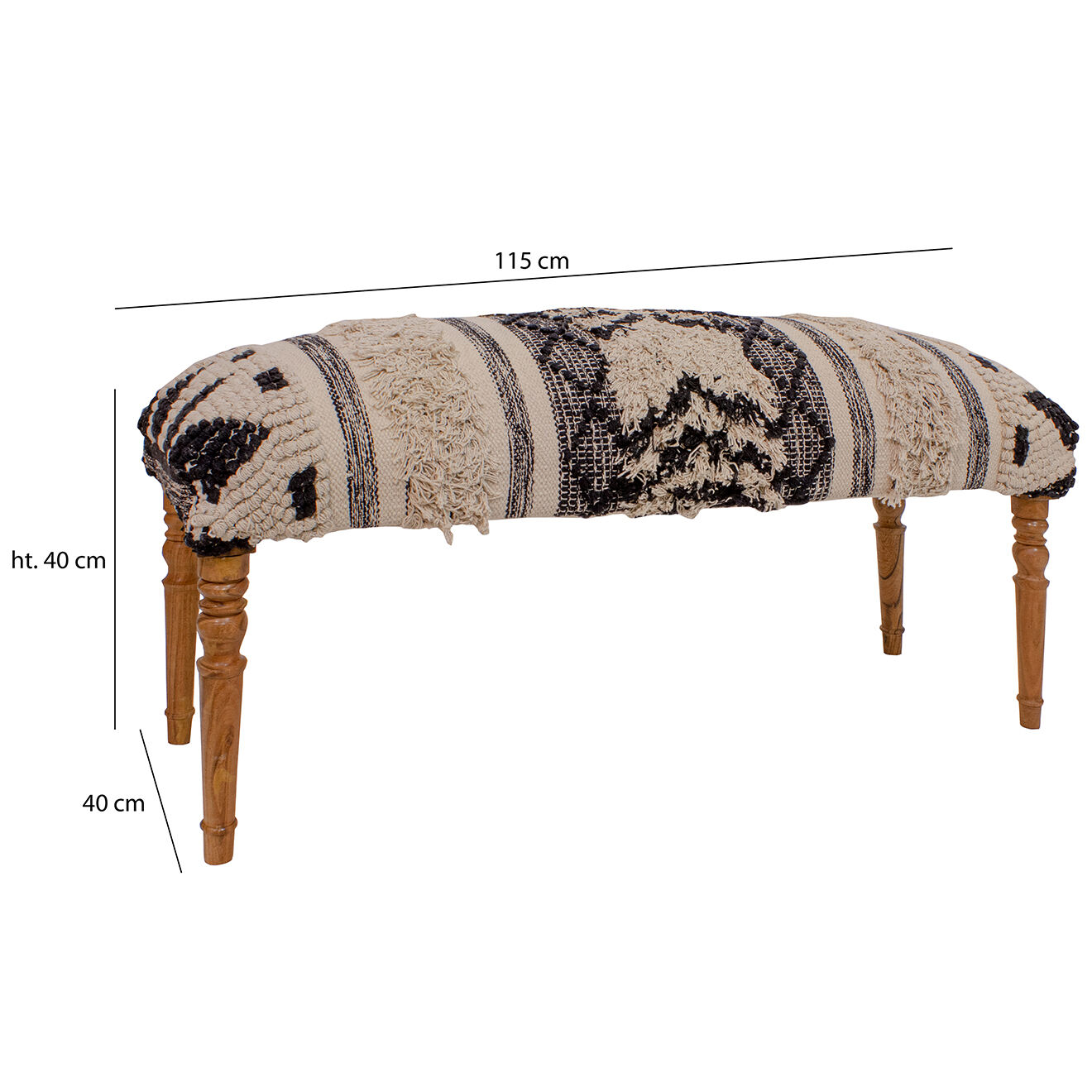 Now's home Banc en coton assam blanc/noir - 115x40x40 cm