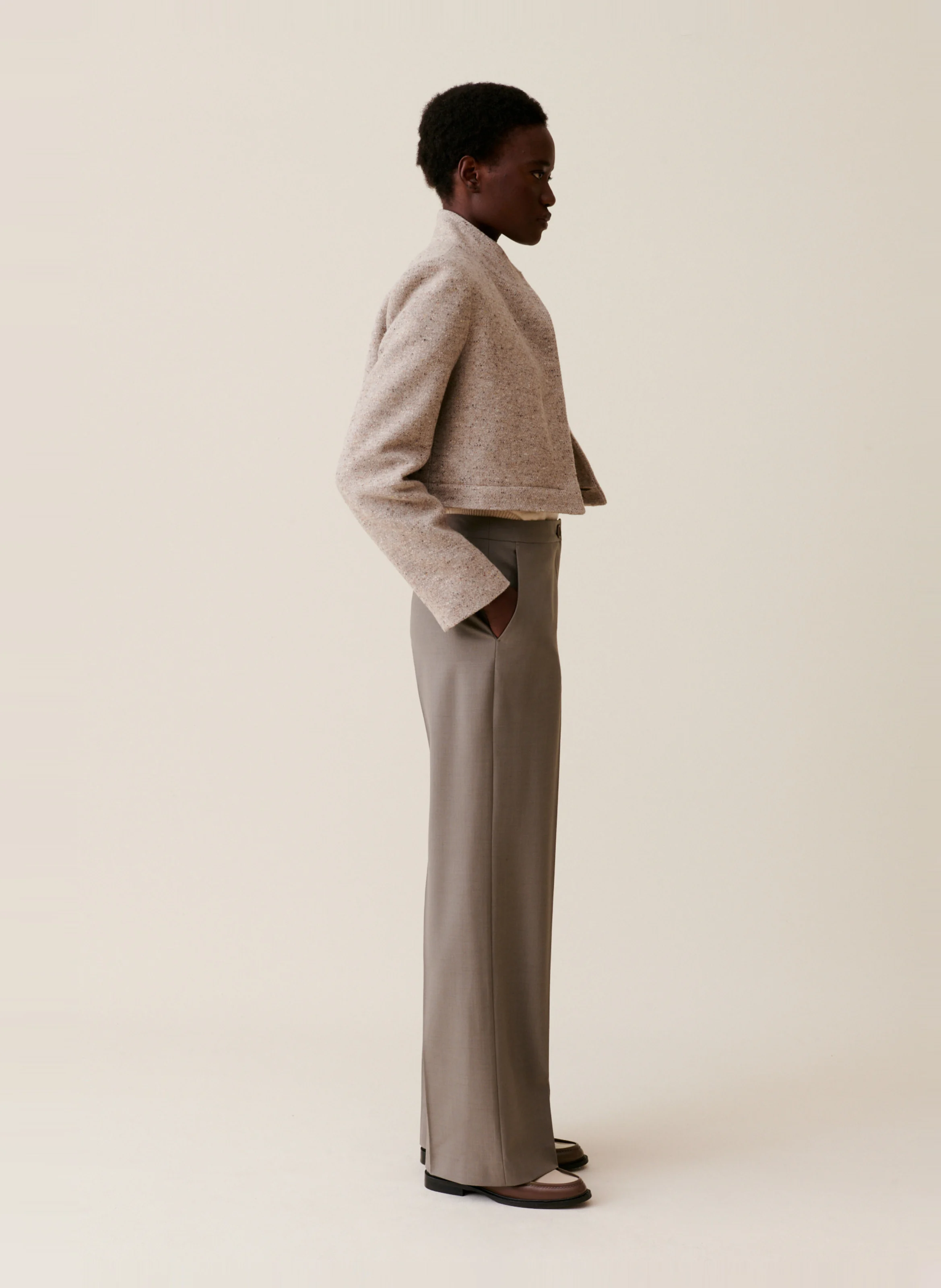 Pantalon droit en lainemélangée | Marron
