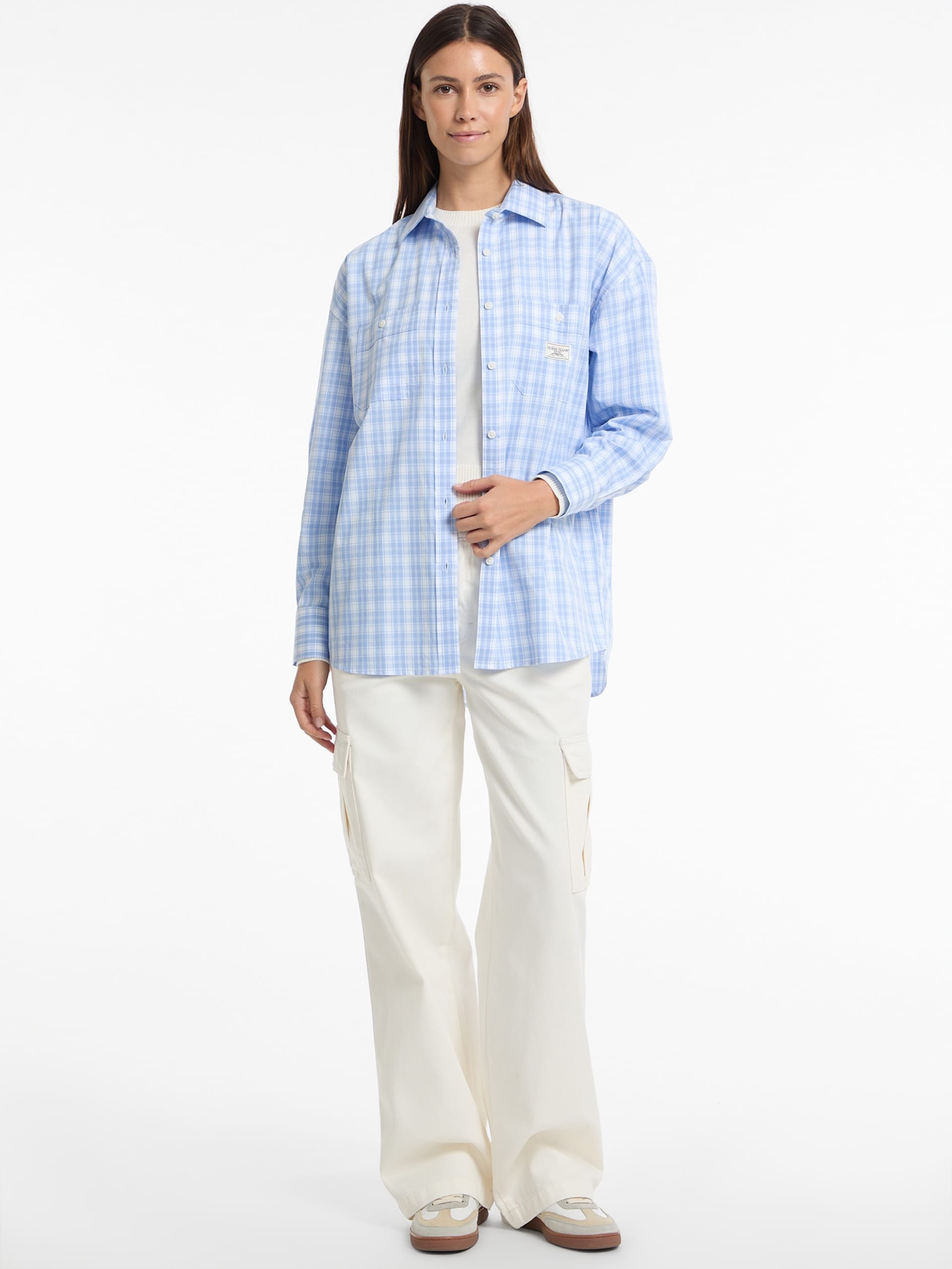 Camisa xadrez oversized de popeline