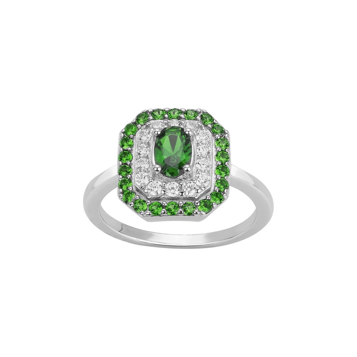 Bague en Argent avec oxyde de zirconium vert emeraude