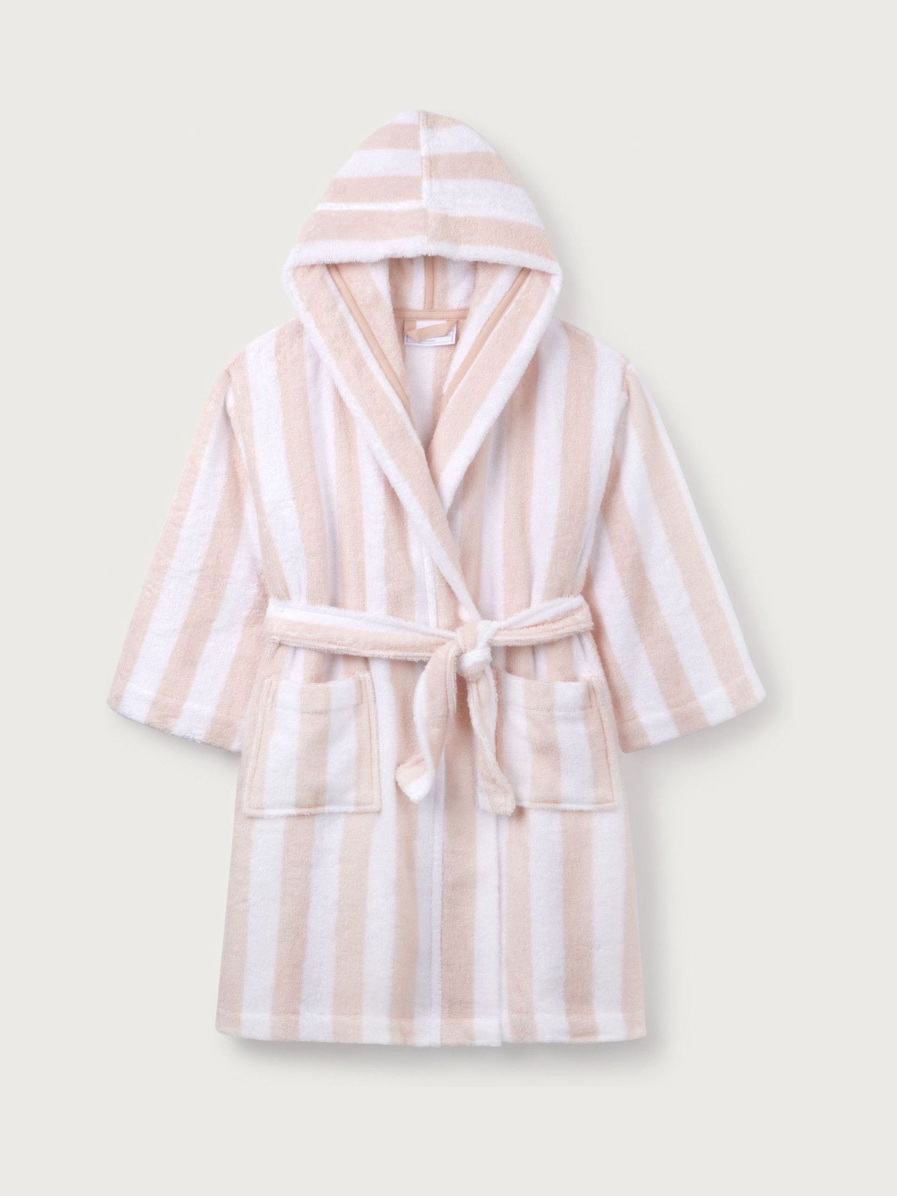 The White Company Natural 100% Cotton Wide Stripe Towelling Robe