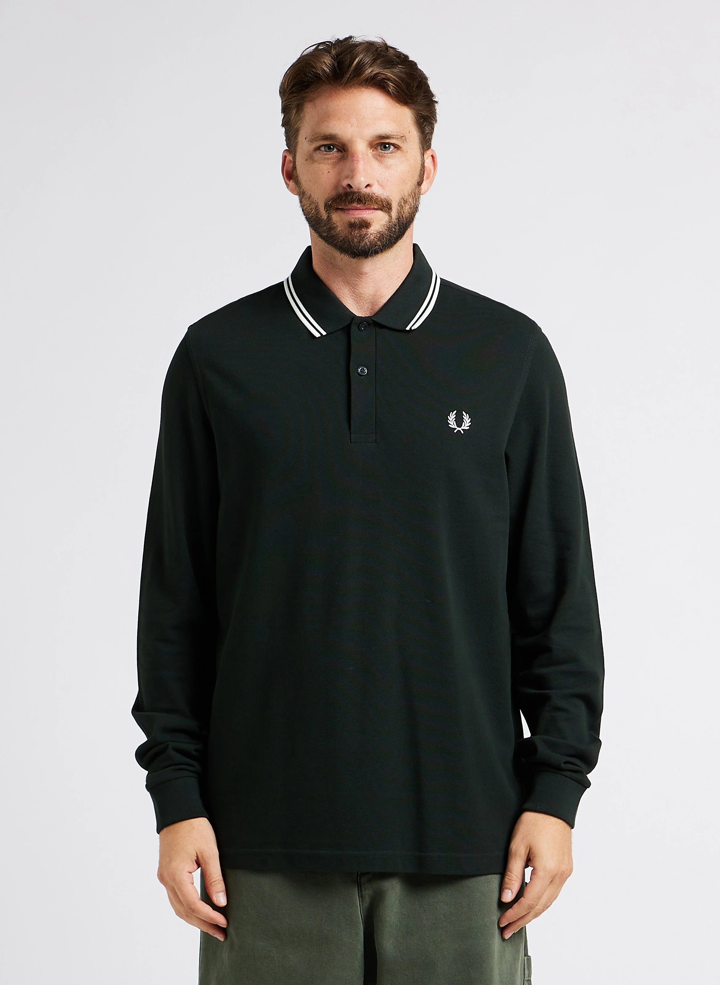 Polo manches longues en coton piqué | Vert