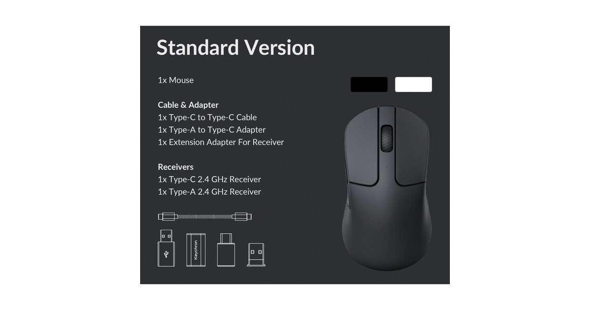 KeychronM3 Mini Wireless gaming muis  (Zwart, 100 - 26.000 dpi, 1000Hz, 2.4 GHz / Bluetooth / USB)
