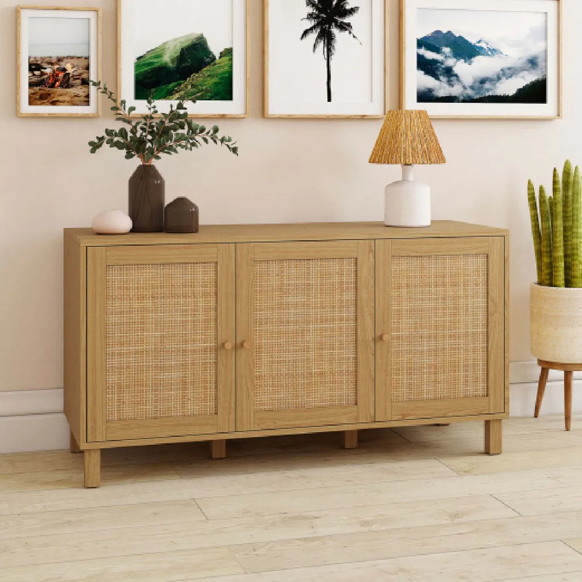 Idmarket MARKET Buffet HANAE 3 portes - Cannage