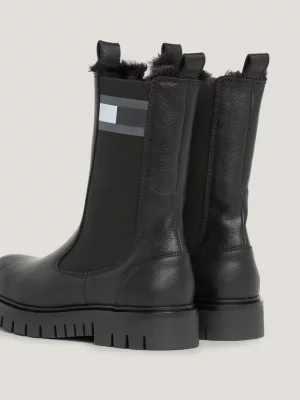 Botas Chelsea de couro com forro quente