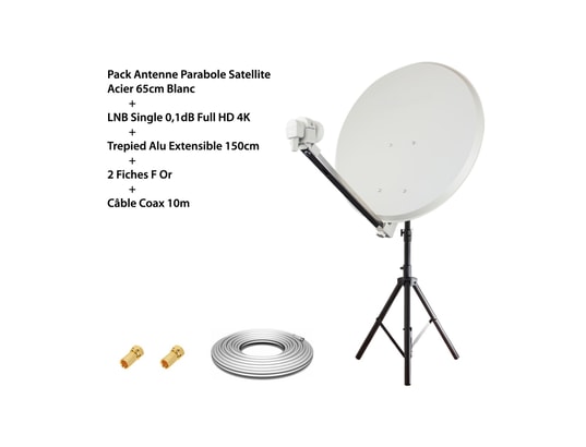 OPTEX - Antenne extérieur Pack antenne parabole satellite acier 65cm blanc hd4k + lnb...