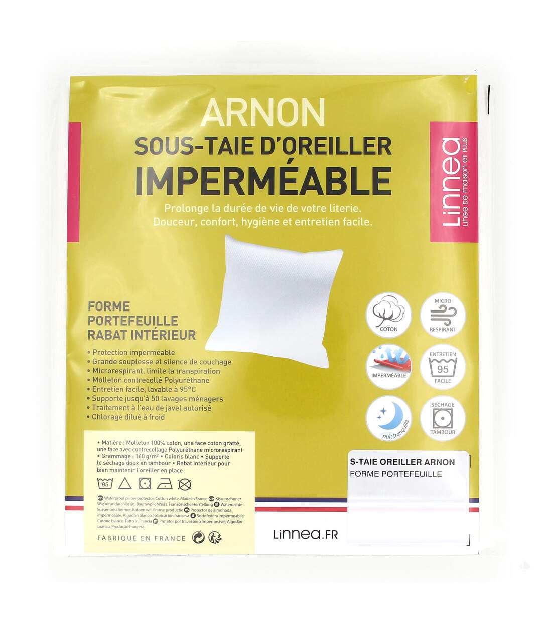 Housse de protection d'oreiller imperméable 80x80 cm ARNON molleton coton contrecollé polyuréthane