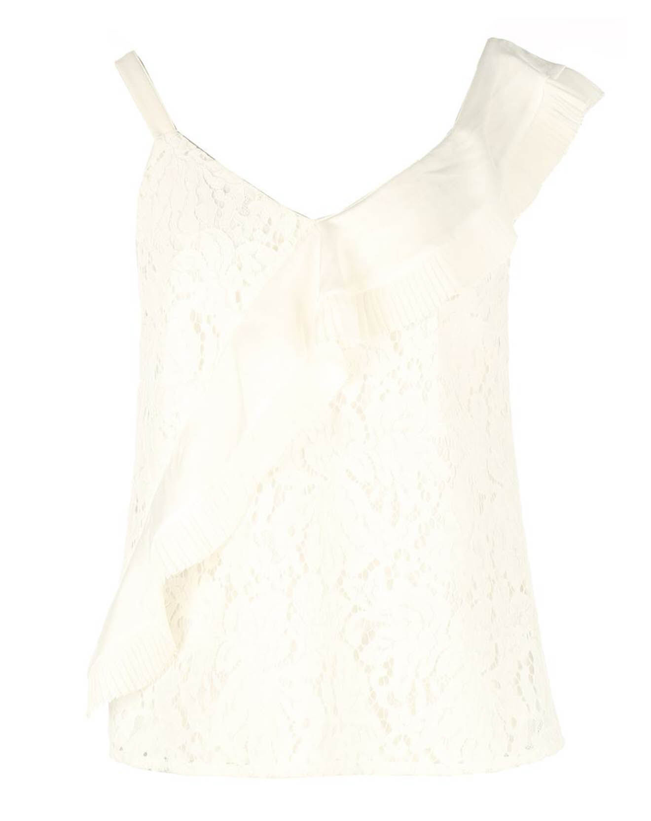 Derhy Top Naples manches asymétrique en dentelle blanc
