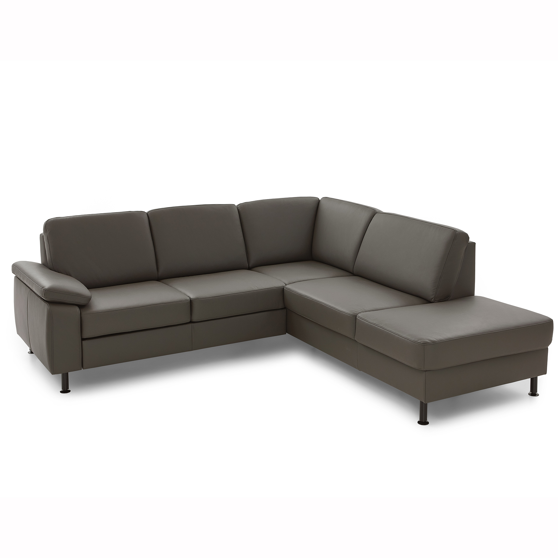 polsterpower Ledersofa - grau - Basismodell - Anstellhocker rechts