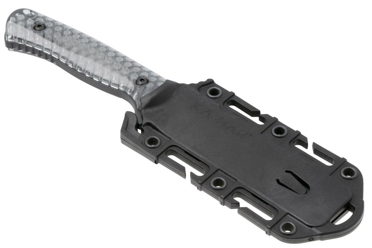 KA-BAR Cool Name 7701, Black 1095 Cro-Van Sheepsfoot, Transparent Honeycomb Smoke Polycarbonate, vaststaand mes, Les George design