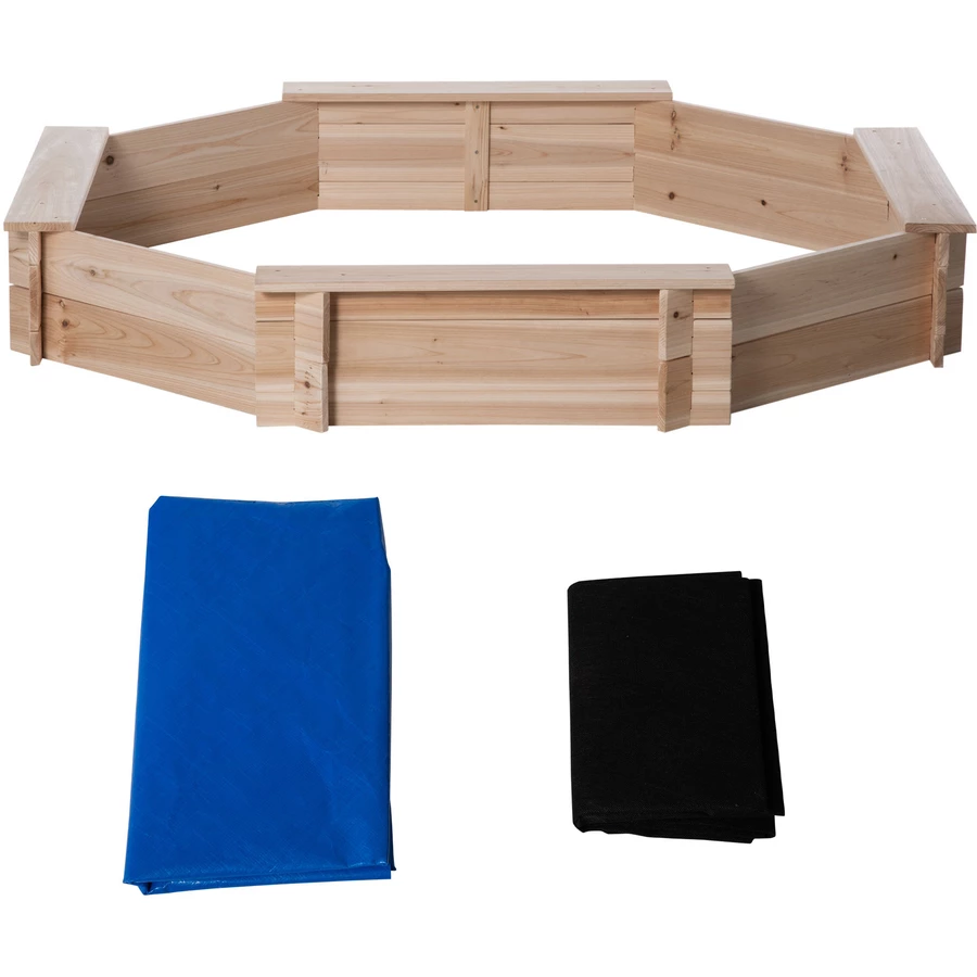 Outsunny Sandkasten mit Polyester-Abdeckung natur