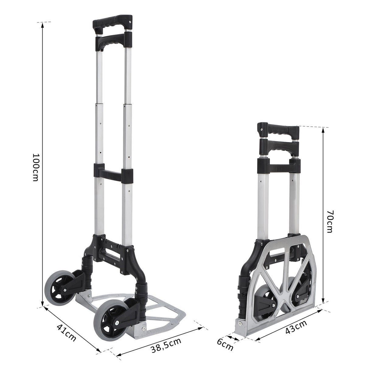 HOMCOM Aluminium Opvouwbare Handwagen, Stapelwagen, Max. Draagvermogen 70 kg