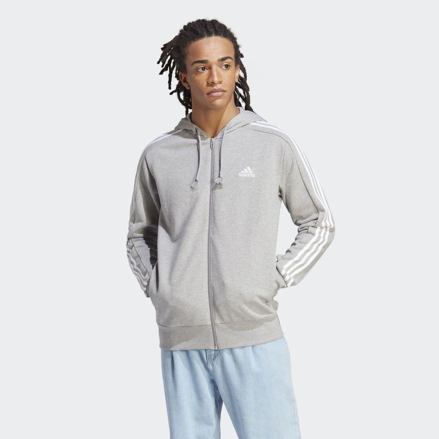 adidas Sweat à Capuche Essentials French Terry 3-Stripes Full Zip - Gris
