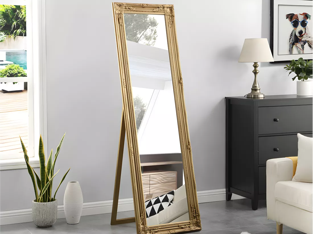 Miroir sur pied en bois d'eucalyptus - L. 50 x H. 170 cm - Doré - HONORE