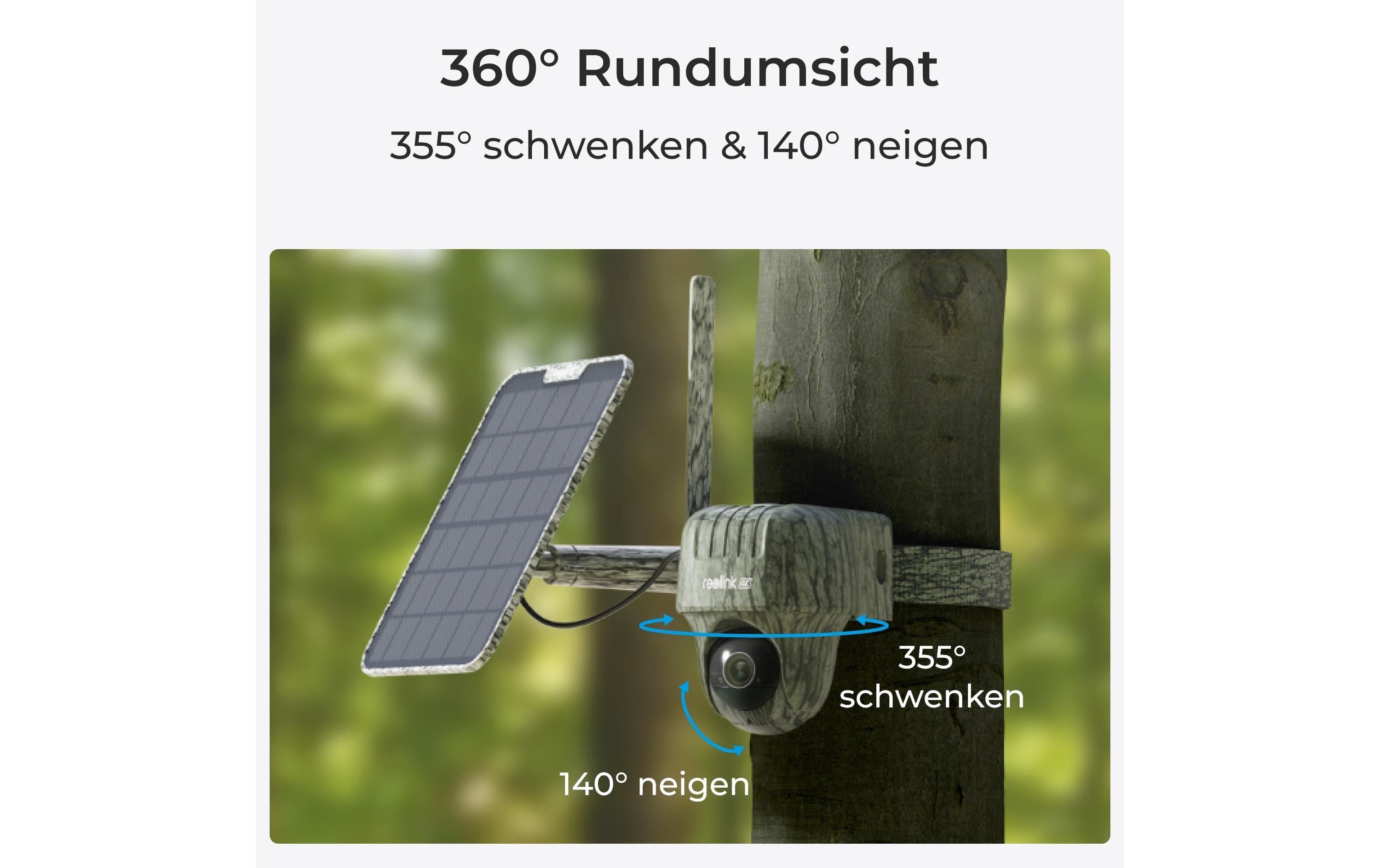 4G/LTE-Kamera G450 inkl. Solar Panel 2<br>4K Pan & Tilt Akku/Solar 4G Wildkamera mit 360º Rundumsicht & Tierarterkennung