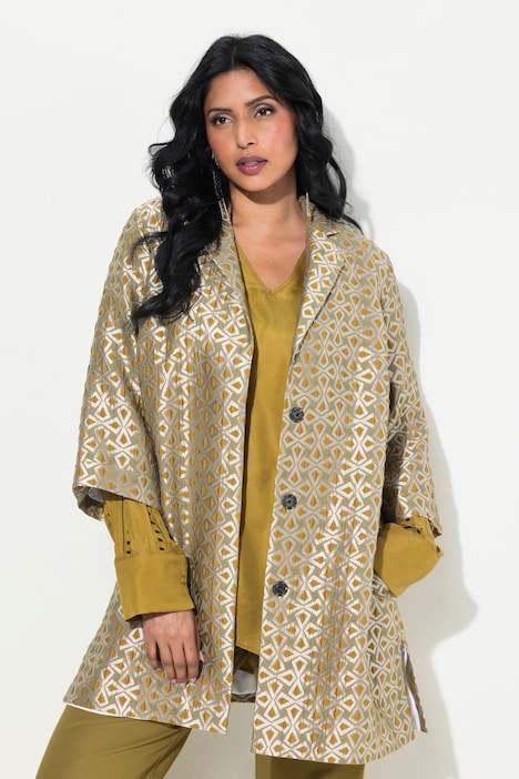Jacquard-Jacke, A-Linie, Reverskragen, 3/4-Arm