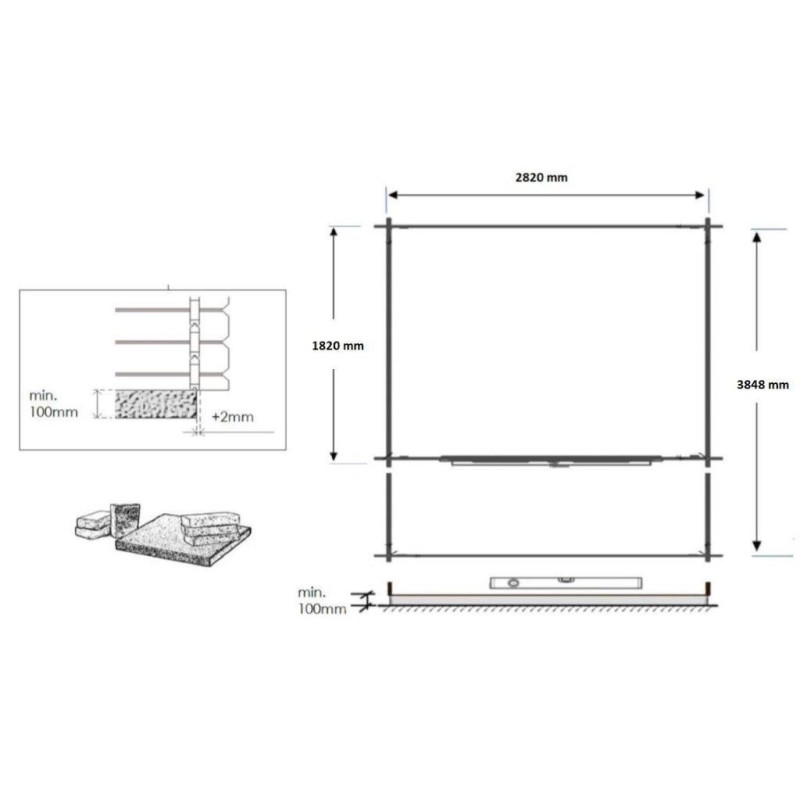 Abri de jardin en bois - 3x2 m - 12 m2 + terrasse avec balustrade et avant-toit en bois