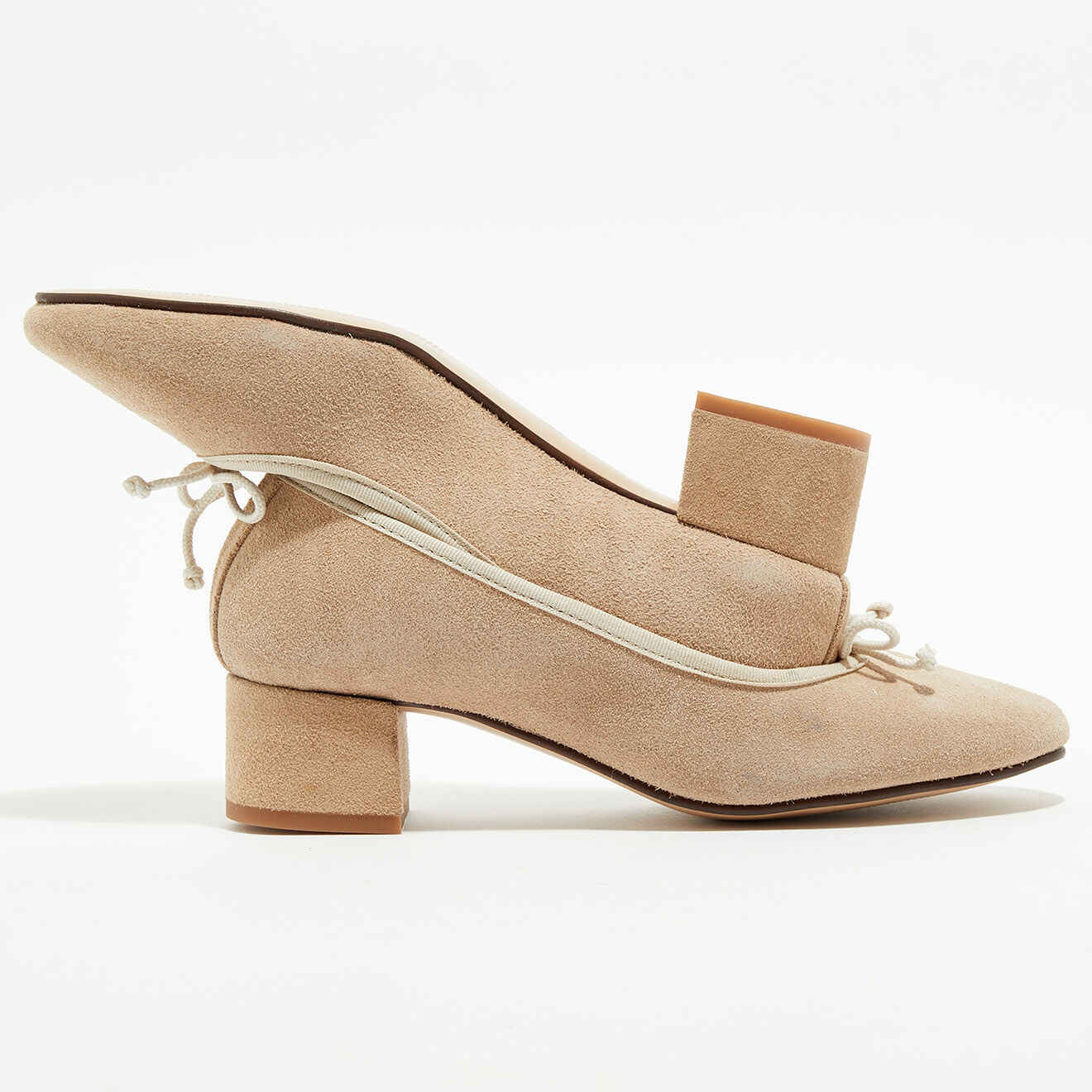 Quartier Latin Ballerines trotters en Velours de Cuir Diane beiges - Talon 4 cm