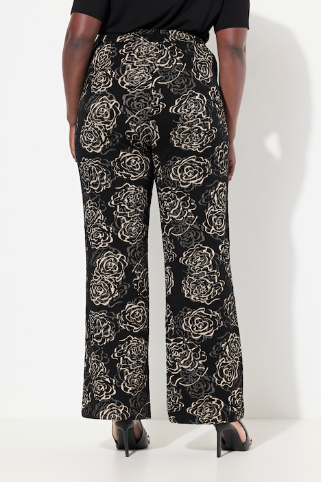 Jacquard-Jerseyhose, Blüten, weites Bein, Elastikbund