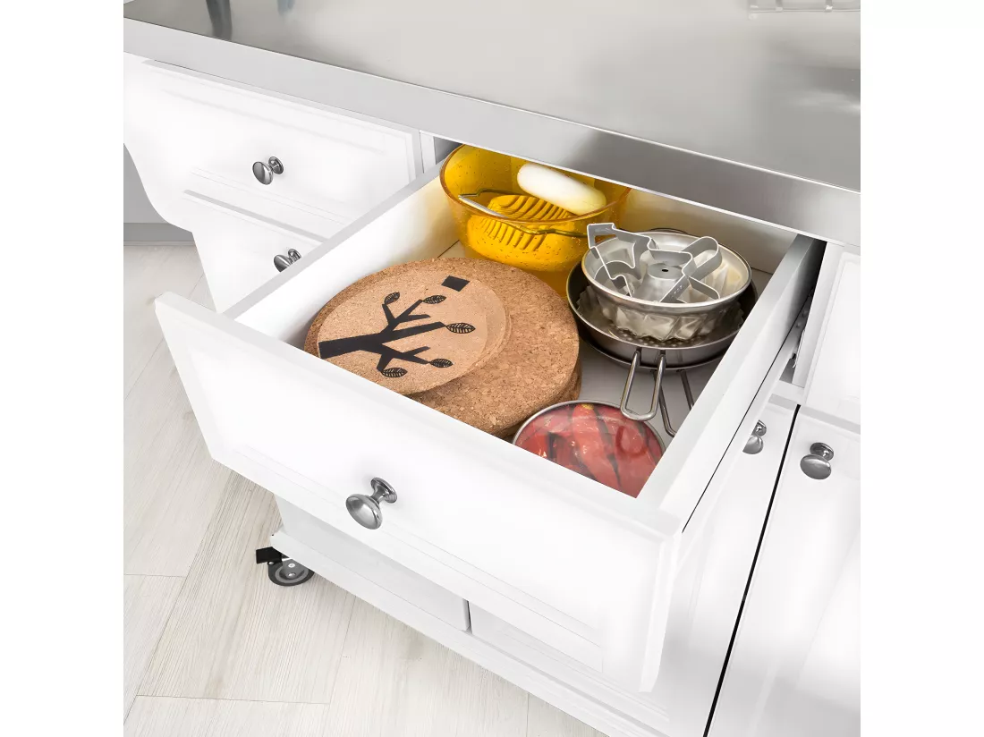 Desserte sur roulettes, Meuble chariot de cuisine de service avec Plateau en Acier Inox, FKW33-W