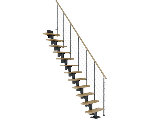 Pertura Spiros Antraciet Middentrap, Recht, 75 cm, Eiken Gelakte Leuning, 11 Treden / 12 Stijgers