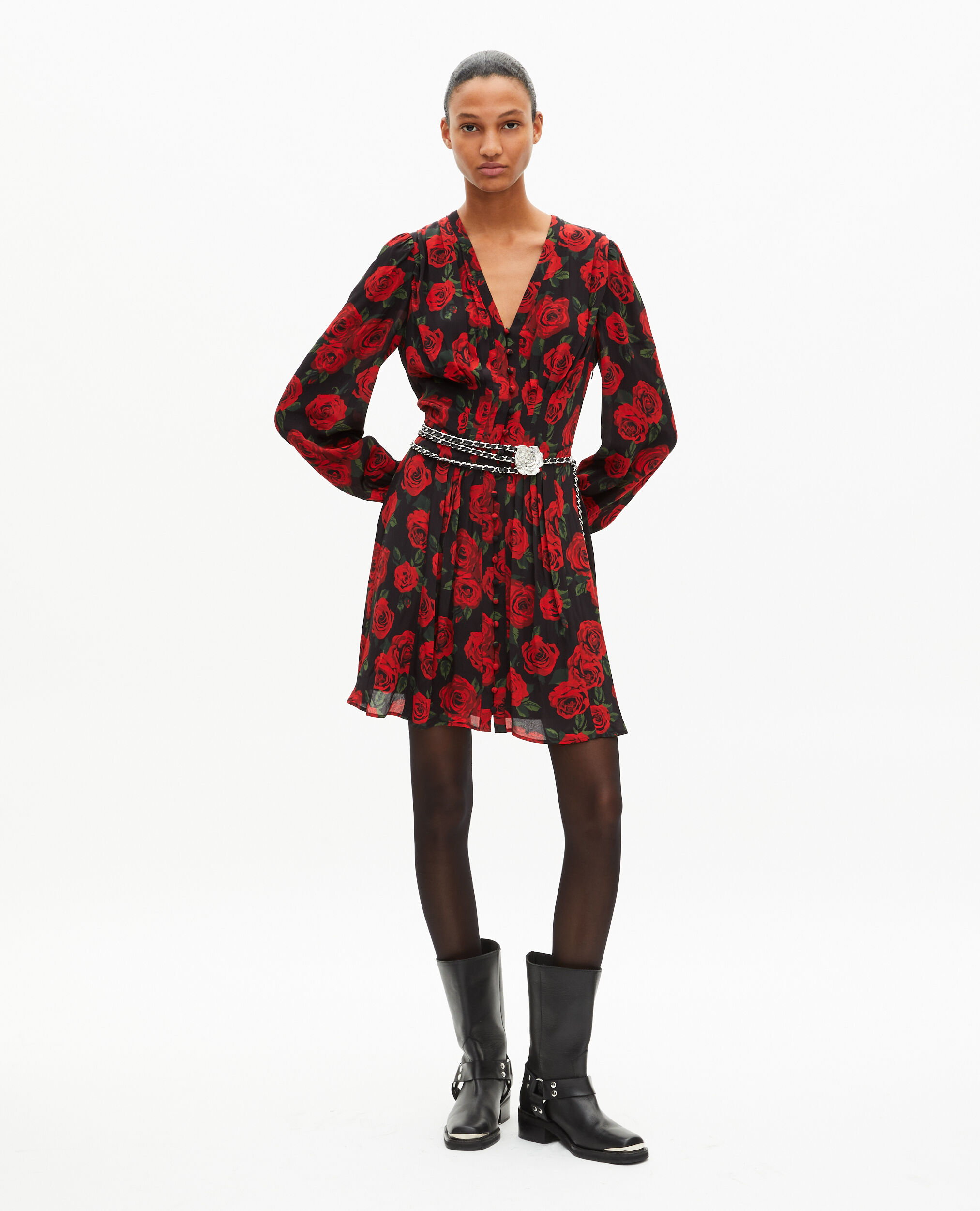 Robe courte imprimé fleuri rouge